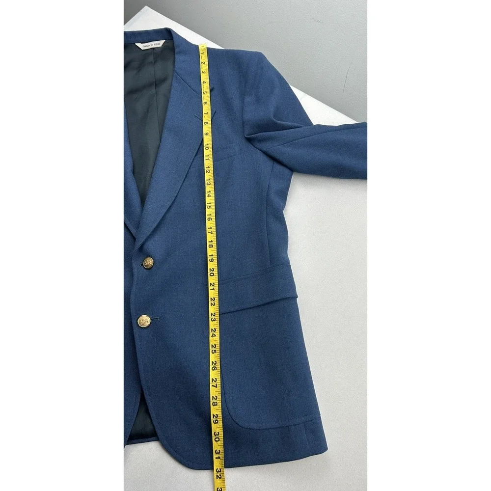 Stafford Mens 42R‎ Blue Solid Sport Coat Wool Poly Blazer Jacket Gold Button USA